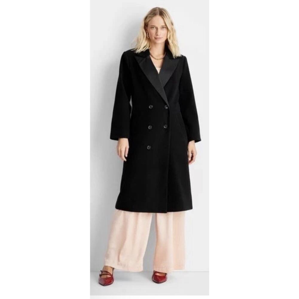 Future Collective Women's Notched Lapel Double Breasted Coat Black Size Large